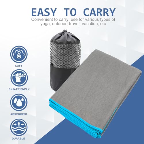 Eunzel Hot Yoga Towel - Microfiber Non Slip Yoga Mat Towel with Grip Dot Sweat Absorbent Towel for Hot Yoga, Pilates and Fitness 72" x 24", Grey/Blue - color: Grey/ Blue