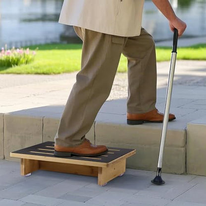 Step Stool for Adults, 3.5" Bed Step for High Beds, Non-Slip Stepping Stool with Load Capacity of 440 lbs, Wooden Step Stool for Seniors, Kids, Bedside, Shower, Kitchen Use, Beech Wood/Black