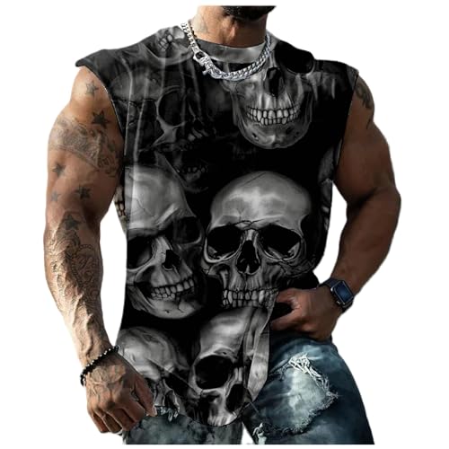 domirica Graphic Tank Tops Men Skull Printed Sleeveless Summer Oversized Loose Gym Workout Breathable Sportswear - color: Sketch, size: 4X-Large