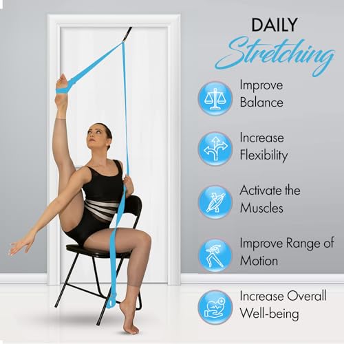 Stretching Strap With Door Anchor - Stretching Equipment to Improve Legs Flexibility - Splits Trainer For Home Ideal In Ballet, Dance, Cheerleading, Taekwondo, Yoga, Pole Dancing & Gymnastics - color: Light Blue