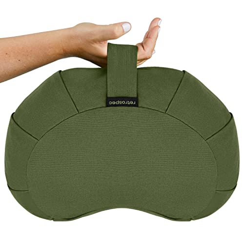 Retrospec Sedona Zafu Meditation Cushion with Buckwheat Hull Fill - Adjustable Yoga & Pilates Equipment Support - 17in Crescent Cotton Cover