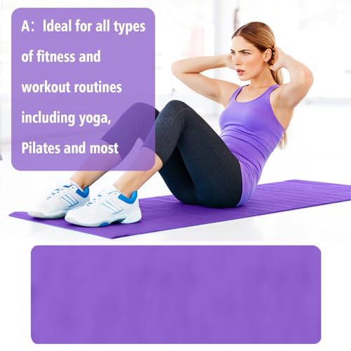 5mm Thick Anti-Tear High Density Non Slip Exercise Mat with Carrying Strap - Hot Yoga Mat for Fitness, Home, Gym, Workouts, Stretching, Pilates - color: Purple
