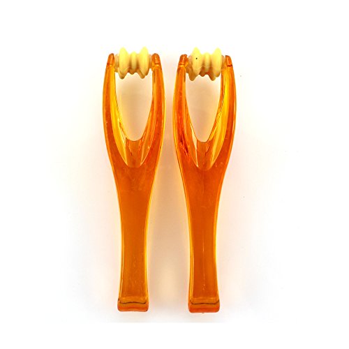 2 Pieces Orange Finger Joints Massager Hand Handheld Blood Circulation Tool Stress Relief Plastic Care Relax Double Rubber Roller Massage (2)
