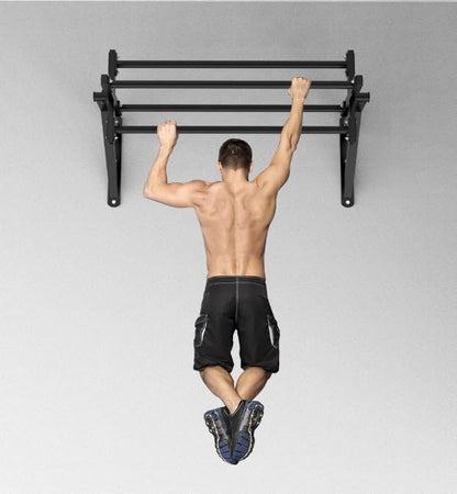 Wall Mounted Pull Up Bar and Dip Station, Heavy Duty Wall Mount Pull-up Chin Up Bar Multifunctional Home Gym Workout Indoor Exercise Equipment Support to 440 Lbs