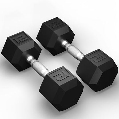 GRETERST Dumbbells Set Rubber Coated Hex Hand Weights Exercise & Fitness for Home Gym Workouts Strength Training Equipment, Black, 12LB