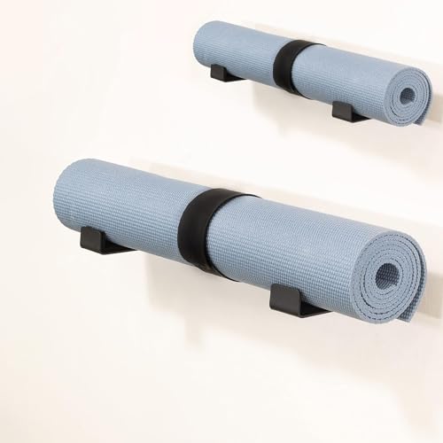 VBESTLIFE 2Pack Wall Yoga Mat Storage Rack, Yoga Mat Holder Wall Mount for Foam Rollers, Resistance Bands, Fitness Accessories, Home Gym Organizer