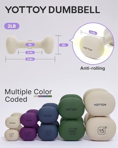YOTTOY Weights Dumbbells Set for Women,2-15 Pound Dumbbells Set of 2, Non-Slip Hand Weights for Home Workouts, Portable Strength Training Neoprene dumbbell