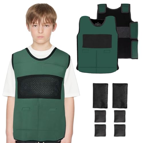 Vest for Kids Including 6 Removable Weights (Green, Large)