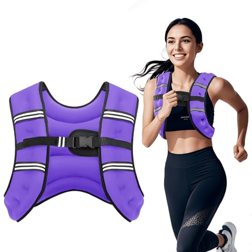 Weighted Vest, 8lb/12lb/16lb/20lb/25lb/30lb Weight Vest with Two Adjustment Straps for Men Women, Weight Vests with Reflective Stripe for Strength Training, Running, Jogging, Walking - color: Purple, size: 8 LB