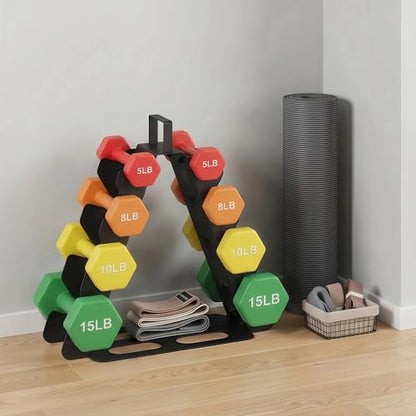 Dumbbell Rack Stand Only - 4 Tier Metal Heavy Duty Weight Rack for Home Gym Organization, Multilevel Tree Shape Compact Dumbbell Stand for Space Saving 5-15 LB Dumbbells in Home/Office/Studio