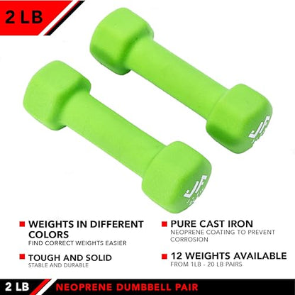 JFIT Dumbbell Pairs or Sets – Neoprene & Vinyl Coated Hand Weights for Home Gym, Strength Training, Aerobics, Cardio Exercise and Fitness - size: 2 lbs (Pair), style: Dumbbell Pair
