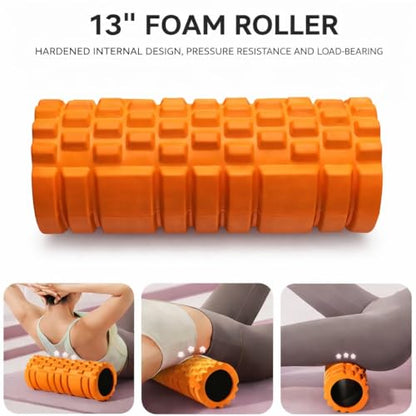 5 in1 Foam Roller Set, Trigger Point Foam Roller, Massage Roller Stick, Massage Ball, Resistance Band for Deep Muscle Massage Pilates Yoga,Fitness Exercise for Whole Body