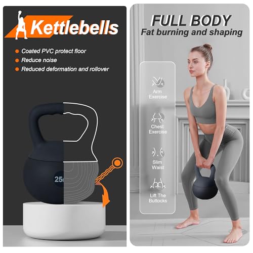 DlandHome Kettlebell Weights Strength Training Kettlebell-Great for Full Body Workout and Strength Training,Easy Grip Handle,PVC Filled with Iron Sand - color: Black-25lbs