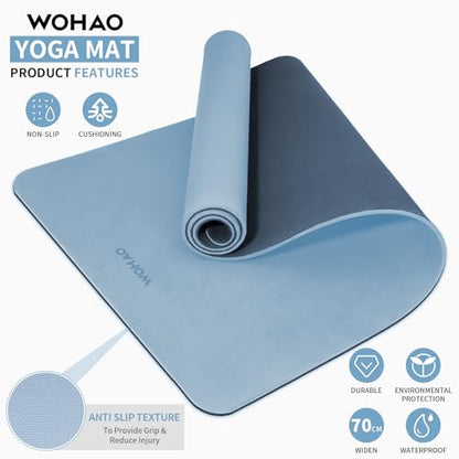 8mm Thick Yoga Mat Non Slip for Women Men - color: Blue-gray+Navy blue