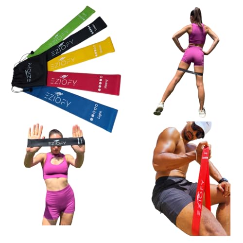 Resistance Bands Set of 5 – Natural Latex Loop Exercise Bands for Legs, Glutes & Full Body – 10–45 lbs – Workout, Pilates, Physical Therapy – Includes Carry Bag