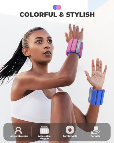 Sportneer Wrist & Ankle Weights for Women Men 4 lbs (2 lb Each) Adjustable Silicone Weighted Bracelet Set for Gym Yoga Pilates Cardio Strength Training Wearable Arm Hand Workout Weights