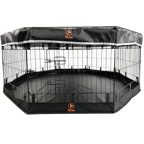 PJYuCien Puppy Playpen with Top Cover & Bottom Pad, 8 Panels 24" H, Black - color: Black, size: X-Small Pen: 24-Inch High