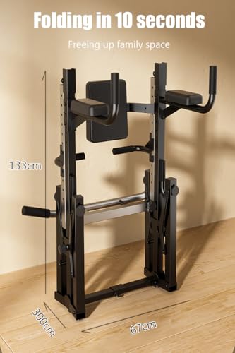 Foldable Power Tower Pull Up Bar And Dip Station, Multi-Function Strength Training Fitness Workout Station,Adjustable Height Dip Stand for Home Gym,600KG Load Capacity - color: Yellow