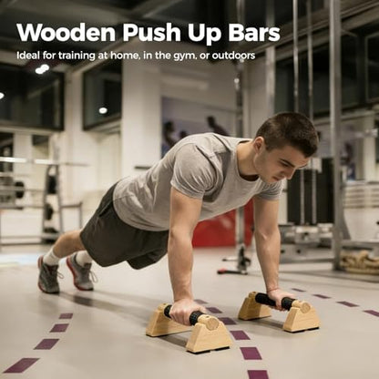 2 Pcs Wooden Parallettes Bars, Push Up Stands for Handstand Training and Fitness Exercise, Non Slip Base, 330 lbs Weight Capacity Calisthenics Equipment