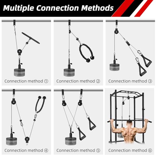 LFJ LAT Pull Down and Lift Weight Pulley System Cable Machine Pulley Attachment for Triceps Pull Down, Biceps Curl, Back, Forearm, Shoulder Home Gym Equipment - style: Set with Adjustable Bar