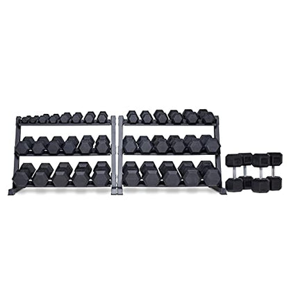 REP Fitness Rubber Hex Dumbbell Set, Adjustable Weight Pairs, Home Gym Equipment, Strength Training For Men Women, Black Coated Grips, Workout Rack Storage Optional, Heavy Lb Free Weights - style: 5-100 lb set Black racks