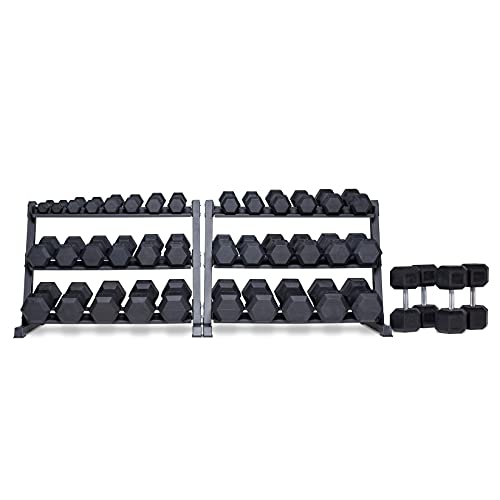 REP Fitness Rubber Hex Dumbbell Set, Adjustable Weight Pairs, Home Gym Equipment, Strength Training For Men Women, Black Coated Grips, Workout Rack Storage Optional, Heavy Lb Free Weights - style: 5-100 lb set Black racks