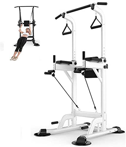 Power Tower Pull Up Bar Dip Stands Pull up Dip Station, Multifunctional Power Tower, Home Gym Strength Training Dip Stands, Height Adjustable (Color : White, Size : Lifting Ring)