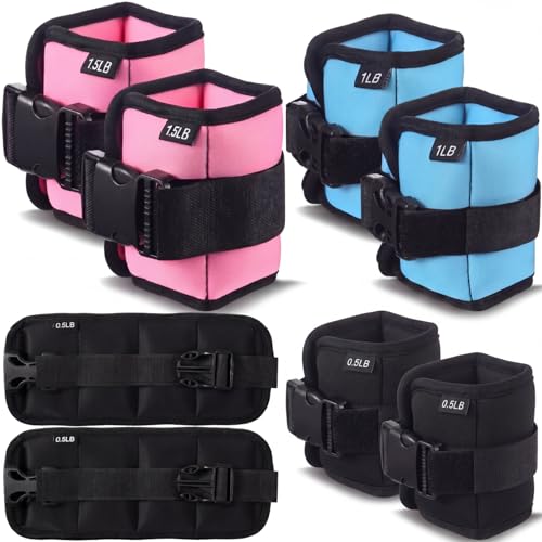 3 Pairs Ankle Weights for Men Women 0.5lb/1lb/1.5lb Adjustable Swimming Ankle Wrist Weights Bands Set for Pool Aqua Cuffs Aerobics Fitness Jogging Walking Running Yoga - color: Pink Blue Black