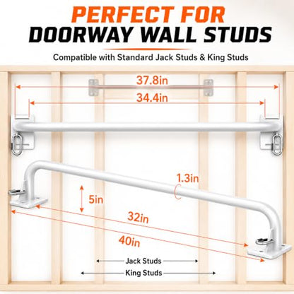 Wall Mounted Pull Up Bar - Heavy Duty Chin Up Bar, Pull-Up Bar for Garage, Joist, Wall Mount - Multifunctional Fitness Bar, Supports up to 600 Lbs - color: White01