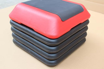 16"x16" Adjustable High Step Aerobic Platform With 4 Risers, Height-Adjustable Step Aerobics Platform For Home Gym Exercise Fitness Workout Black+Red As shown One size
