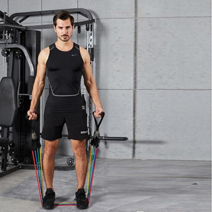 Workout Resistance Bands 150lb Exercise Stretching Men Women Pilates Training Band with Handle 5 Strength Level for Physical Therapy, Yoga, Pilates, Door Anchor, Storage Pouch