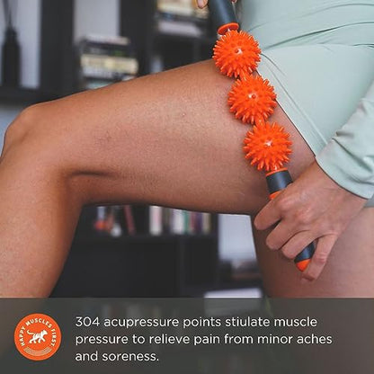 Tiger Tail Pressure Point Muscle Roller Massage Stick, The Spiky Roller, 17" Roller with Three 2.25" Independently Rolling Spiked Balls (Acupressure Roller)