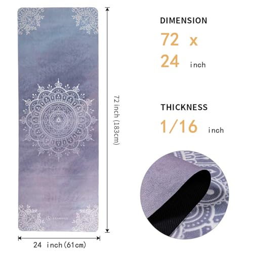 Travel Yoga Mat, Non Slip Exercise Suede Mat with Carry Bag, All-Purpose Fitness Mat with High Density Anti-Tear Surface for Women, Ideal for Pilates Workout (72'' x 24'' x 1.5mm Thick)