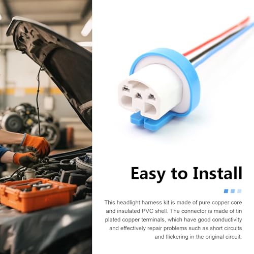 2 PCS Car 9007 Fog Light Socket Wire Harness Connector, High-Temperature Resistant 9007 9004 HB1 HB5 Wiring Harness, 3 Pin Ceramic Pure Copper Connector Plug, for Most Cars (Blue)