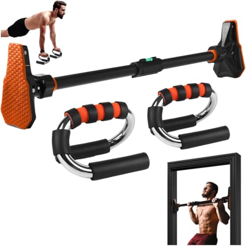 Doorway Pullup Bar & S-Shaped Push Up Bars - Pushup Handles for Floor - Door Frame Adjustable Pull Up Hanging Bar Home Gym Equipment - size: 43 to 62 inches