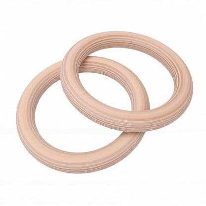 Full Body Workout Rings with Adjustable Straps | Birch Wood Gymnastic Rings for Pull Ups Upper Body Strength Balance Training 2 Pack