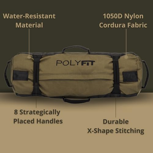 Polyfit Classic Sandbag - Workout Sandbag with 8 Gripping Handles - color: GREEN, size: Small (10-50lbs)