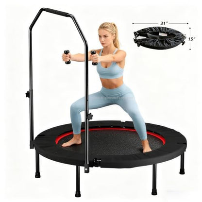 Trampoline, Portable Foldable Trampoline in-Home Mini Rebounder with Adjustable Handle, Exercise Trampoline for Adults, 40" Max Load 330lbs