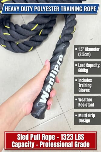 Weight Workout Sled Pulling Rope 1.5" x 16FT, Trainer Physical Training Strength Rope for Tire Pulling, Football Training, Fitness Resistance Exercise Equipment - size: 16ft