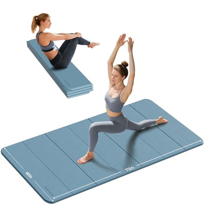 PAIDU Foldable Yoga Mat thick- 2/5" (10MM) TPE Non-Slip Design, Quick Fold，Easy Storage, 75x40 Extra Long/Wide for Indoor Yoga, Pilates and Outdoor Travel Workouts