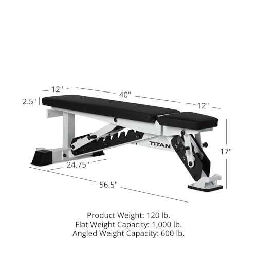 Titan Fitness TITAN Series Adjustable Bench, Supports 600 LB Incline, 1,000 LB Flat, Versatile Single Post Utility Workout Bench for Home Gym, Weightlifting, Strength Training - color: White
