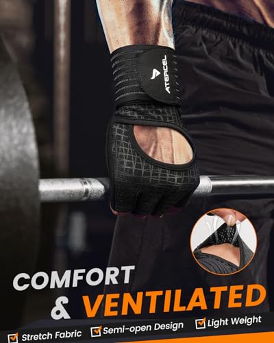 ATERCEL Gym Gloves for Men with Wrist Support, for Workout Weight Lifting - size: Medium