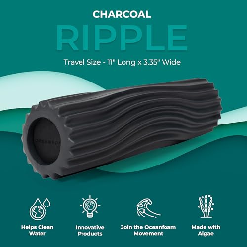 Ripple Travel Foam Roller (11" x 3.35") Firm Mini Foam Roller for Physical Therapy, Deep Tissue Massage, Back Pain - High Density, Ergonomic Wave Textured, Yoga, Pilates, Exercise (Charcoal) - color: Charcoal