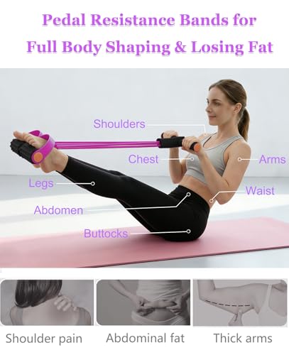 Pedal Resistance Bands with Handles, Multifunction Tension Rope for Arm, Leg, Waist and Shoulder Training