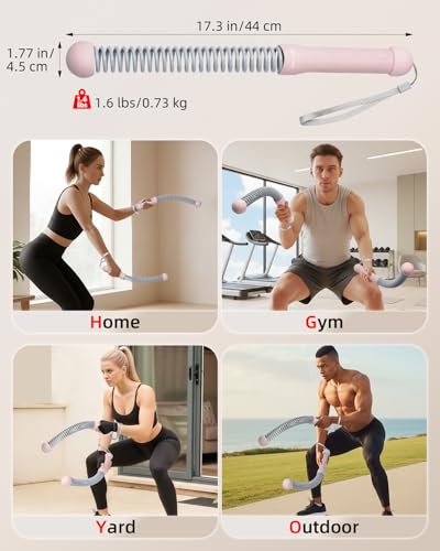 Abahub Weighted Ropeless Battle Rope, Portable Silent Home Workout Equipment, Space Saving Home Gym with Workout Gloves, HIIT and Low-Impact Aerobic Training for Men & Women, 2PCS Pink