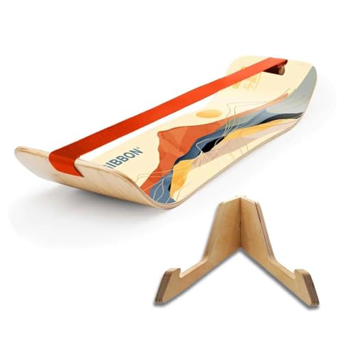 GIBBON SlackBoard - GiBoard Balance Board Kids & Adults - Slackline Balance Trainer - Slack Board Core Workout Equipment Home Gym Training - Standing Desk Exercise - Yoga, Agility, Pilates & More - color: Sunrise with Stand