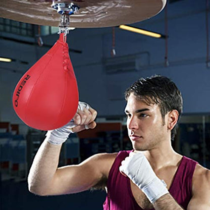 Superior Boxing Speed Bag - PU Leather Speed Punching Ball - Heavy Duty Hanging Swivel Ball for Gym & MMA Muay Thai Sports Fitness - Punching Dodge Striking Speed Reflex Ball - color: Red（10"x7"）