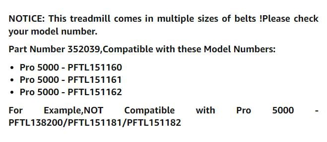 Treadmill (Running Belt) Walking Belt Compatible with Proform Pro 5000,Part Number 352039,Model PFTL151160,PFTL151161,PFTL151162,(Applicable Models Please Refer to The List) - style: Pro 5000(PFTL15116X)