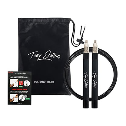 Tony Jeffries 2.0 Speed Jump Rope of 360 degree Spin Ball Bearings, Daily Exercise Skipping Rope with Silicon Grip Handles, Lightweight Self Locking Adjustable Length Jump Rope for Fitness Training