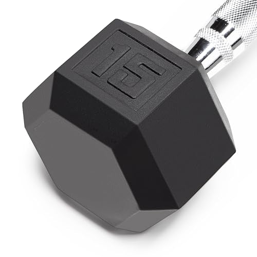 Marcy Classic Rubber Hex Dumbbell with Knurled Grip for Strength Training and Bodybuilding, 5lb - 50lb Single Dumbbell for Exercise & Fitness, Sold Individually - style: 15lb, Single